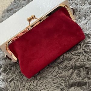 Kiss Lock Red Suede Pouch